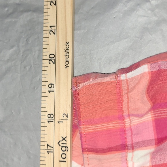 Pants Pink White Plaid Y Poplin Cotton Elastic waist draw string Preppy Hi Rise - Picture 5 of 10